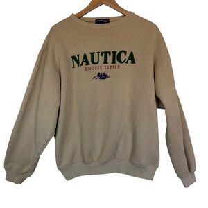 Nautica Sweatshirt Mens Large Tan Bighorn Canyon Embroidered Vintage‎ Crewneck